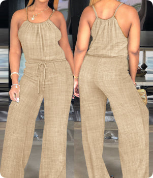 Casual Cotton Linen Drawstring Jumpsuit