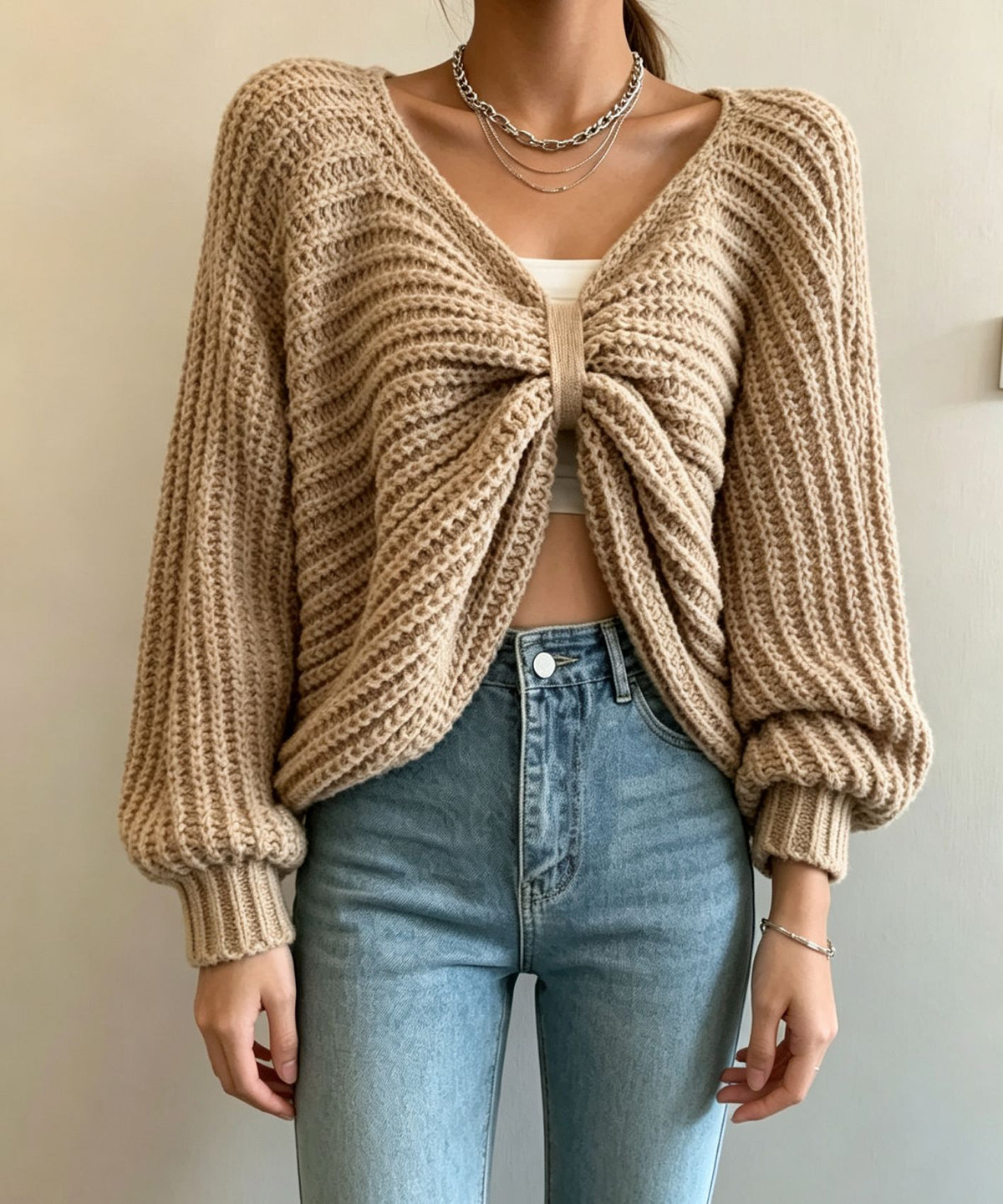 Irregular Knitted Pullover Sweater Top for Women