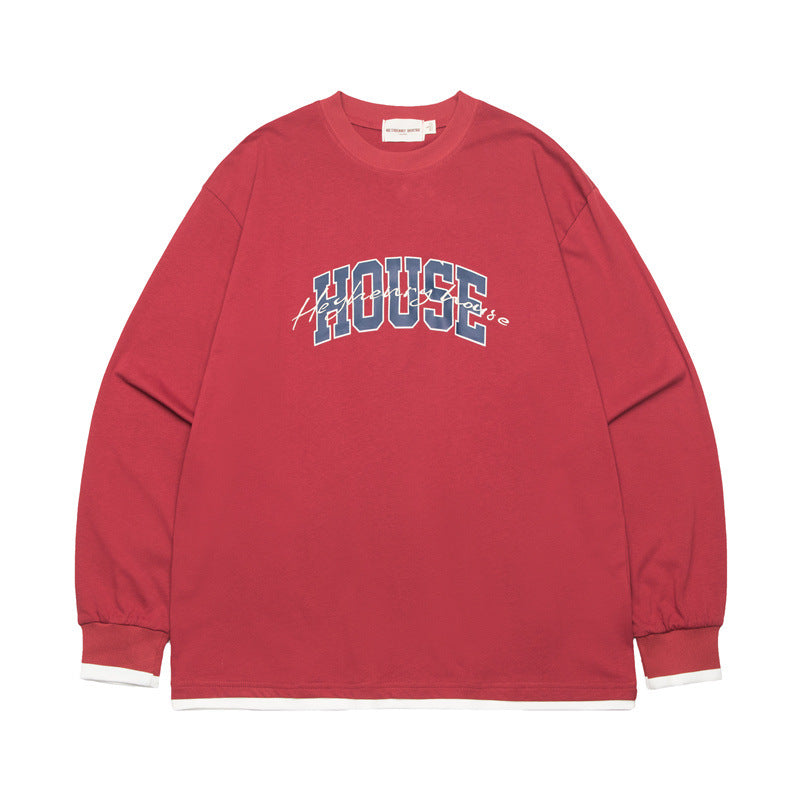 Casual Fake Two-Piece Letter Print Long Sleeve Tee