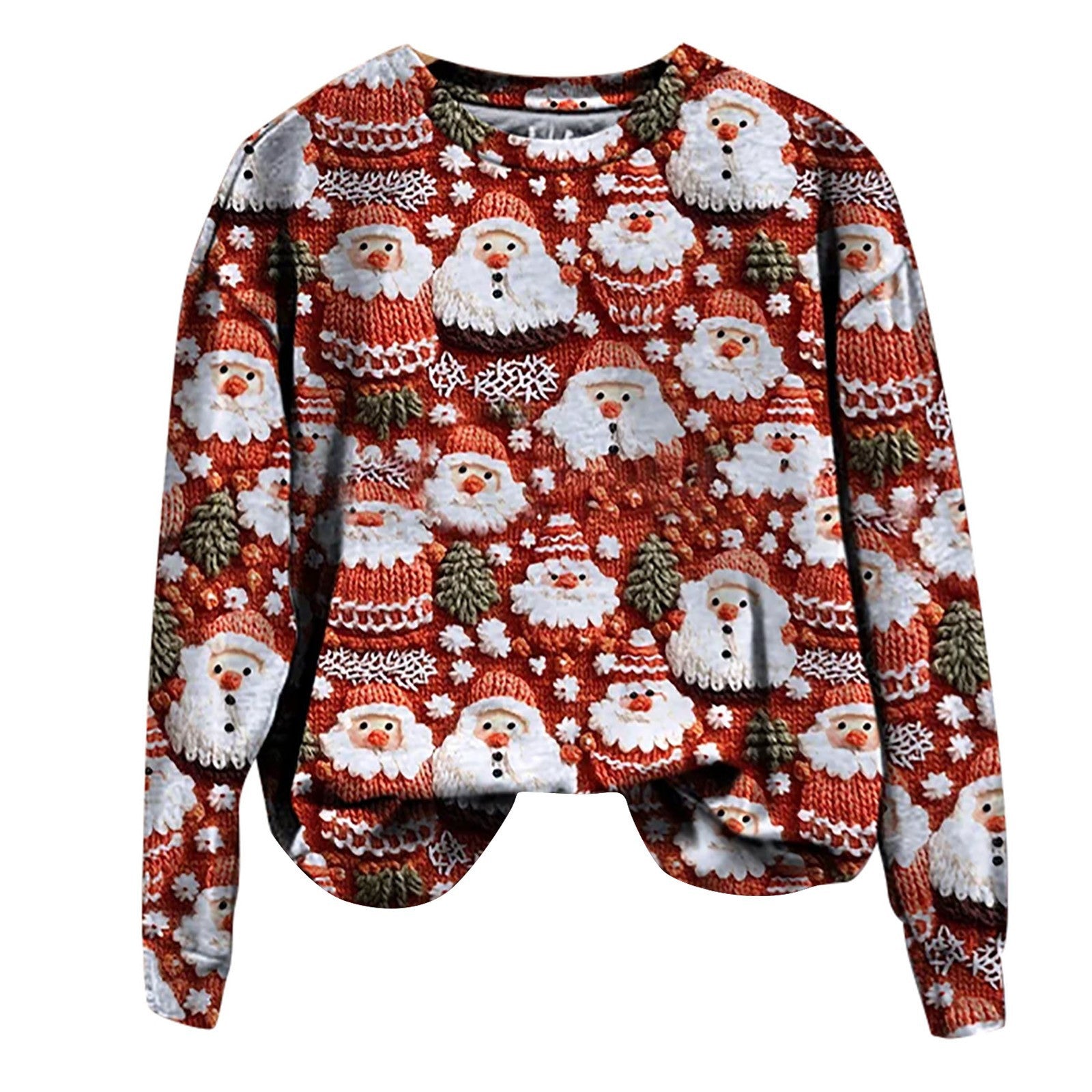 Festive Santa Claus Print Casual Holiday Sweater Top