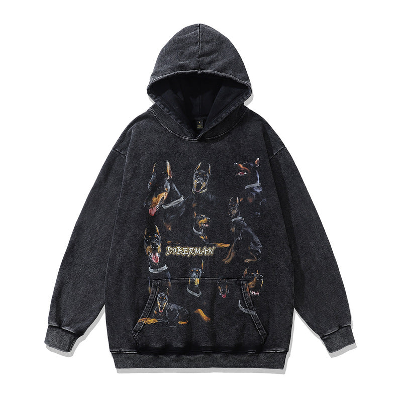 Retro Loose Hip Hop Hooded Terry Sweater for Streetwear