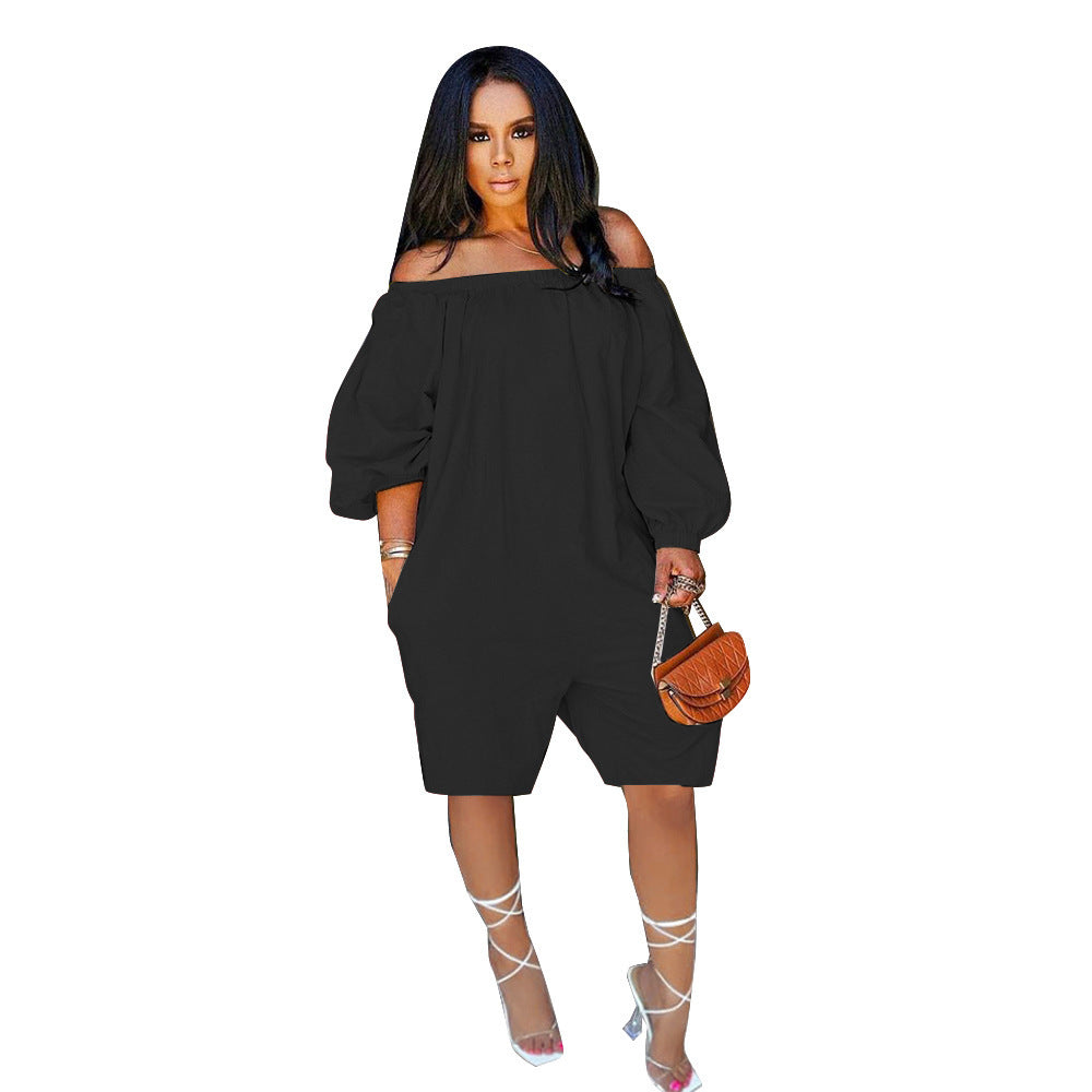 Off-shoulder Fashionable Loose-fitting Solid-color Jumpsuit