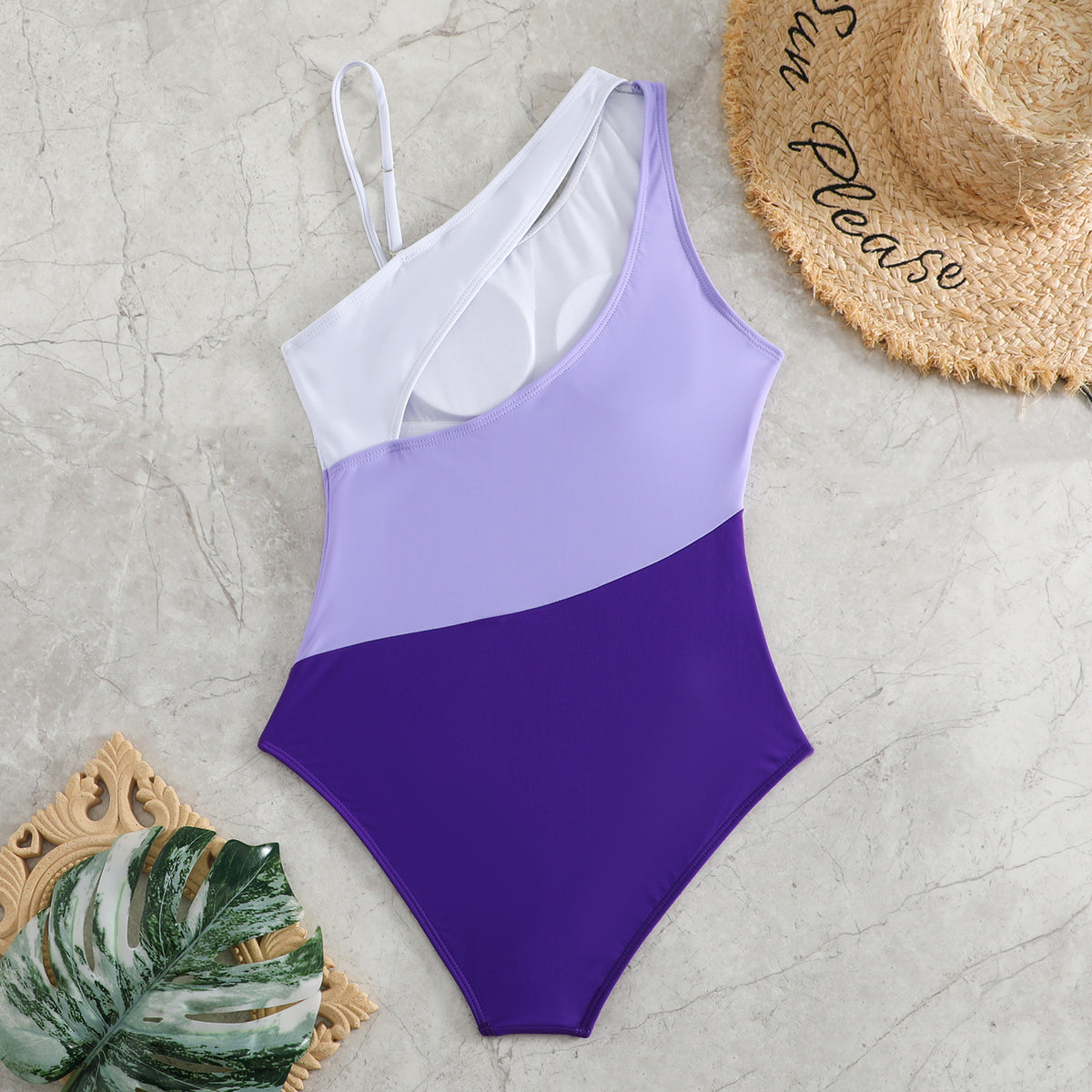 Clothing One-piece Color Contrast Patchwork Swimsuit