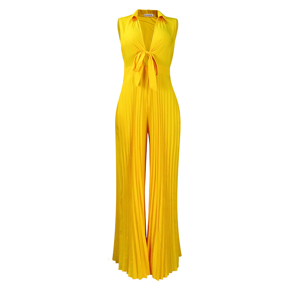 Women's V-Neck Sleeveless Wide-Leg Printed Jumpsuit