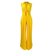 Women's V-Neck Sleeveless Wide-Leg Printed Jumpsuit