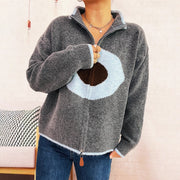 Chic Ring Jacquard Knitted Coat with Zipper
