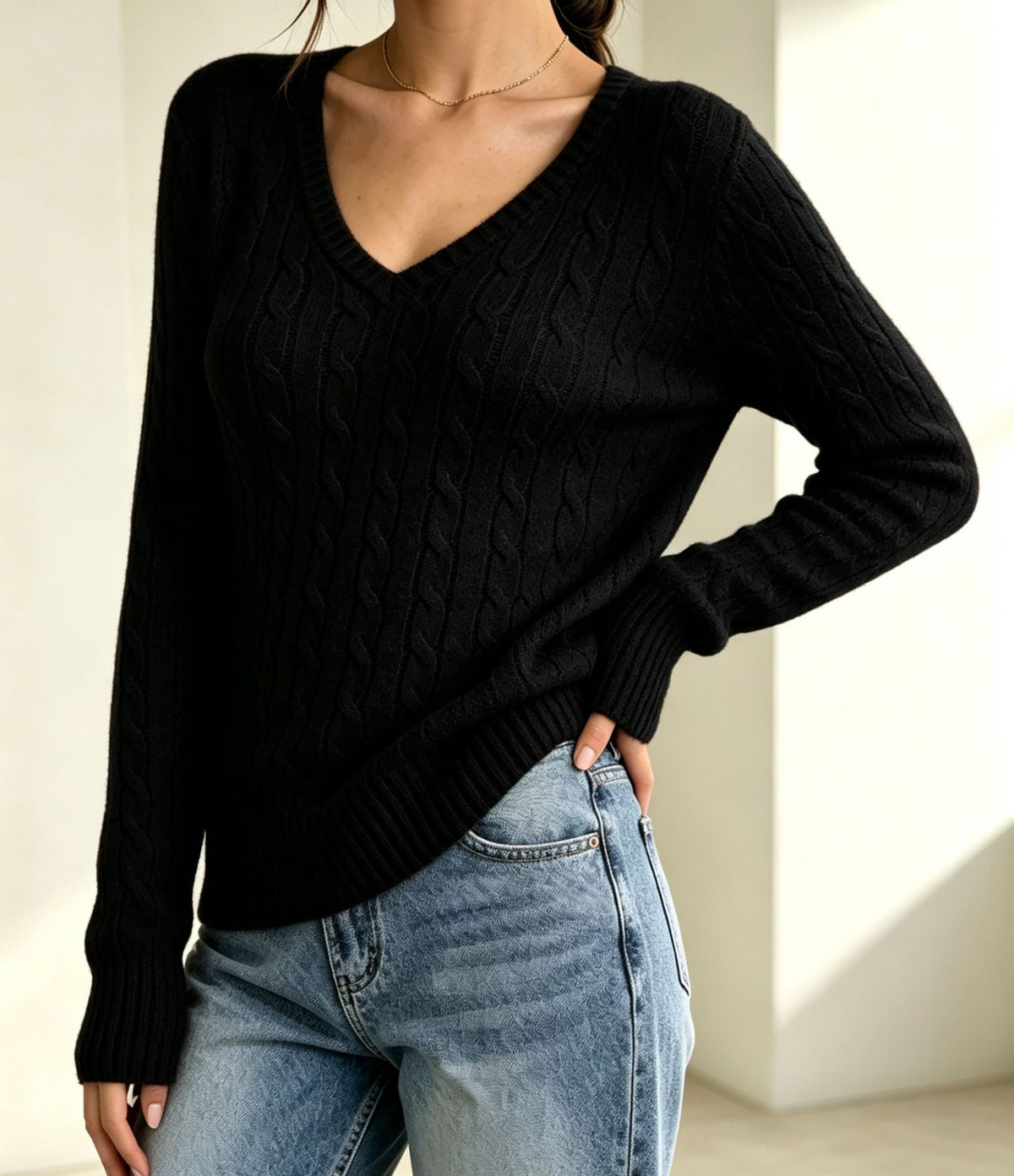 Solid-color Long-sleeve Pullover Sweater for Women