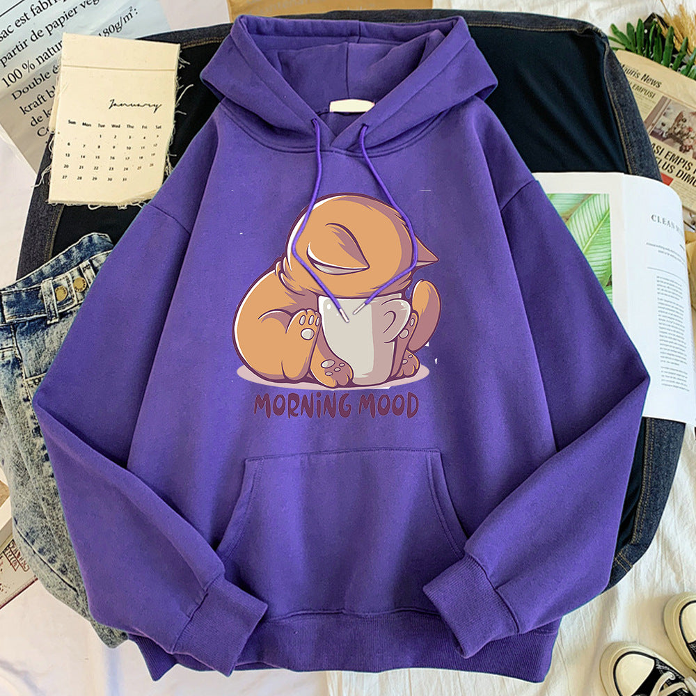 Cozy Cartoon Animal Velvet Hoodie for Cute Streetwear Style