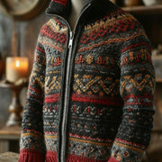 Christmas 3d-printed Chunky-knit Fabric Zip-up Sweater