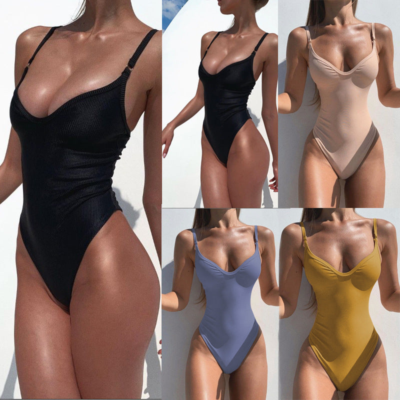 One-Piece Swimsuit for Women - Solid Color