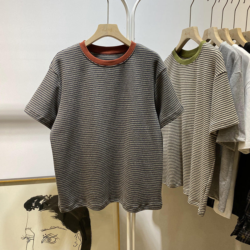 Striped Short‑Sleeve T-Shirt for Women – Classic Cotton Blend