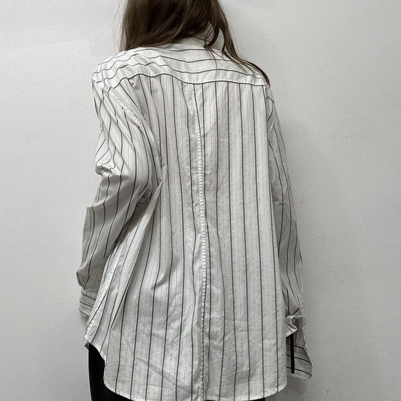 Niche Design Vertical Striped Loose Temperament Shirt