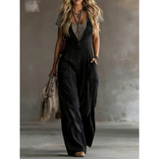Women's Casual Minimalist Sleeveless Wide-Leg Jumpsuit with Pockets