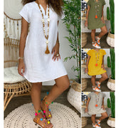 New Amazon Wish Hot Spring Summer Loose Skirt Short Sleeve V-neck S…