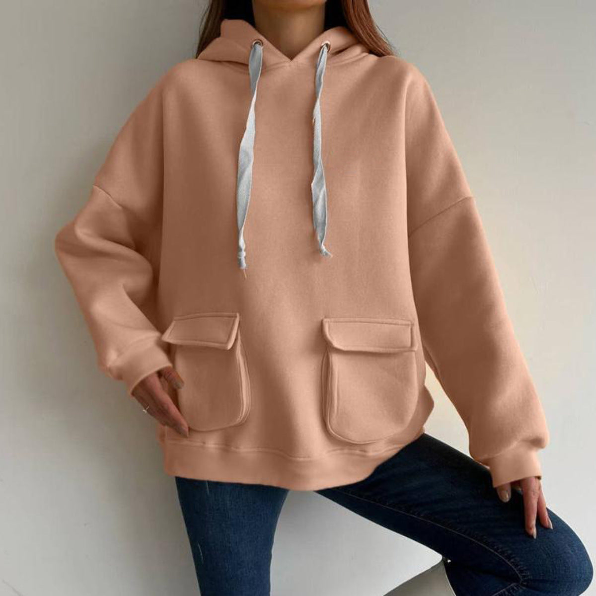Cozy Fleece Pocket Pullover Hoodie for Women
