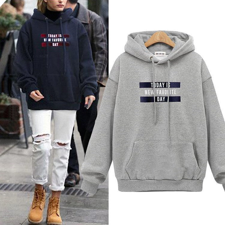 Women's Letter Print Loose Fleece Pullover Hoodie