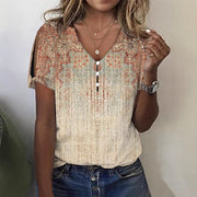 Floral V-Neck Short Sleeve Top – Casual, Elegant & Trendy