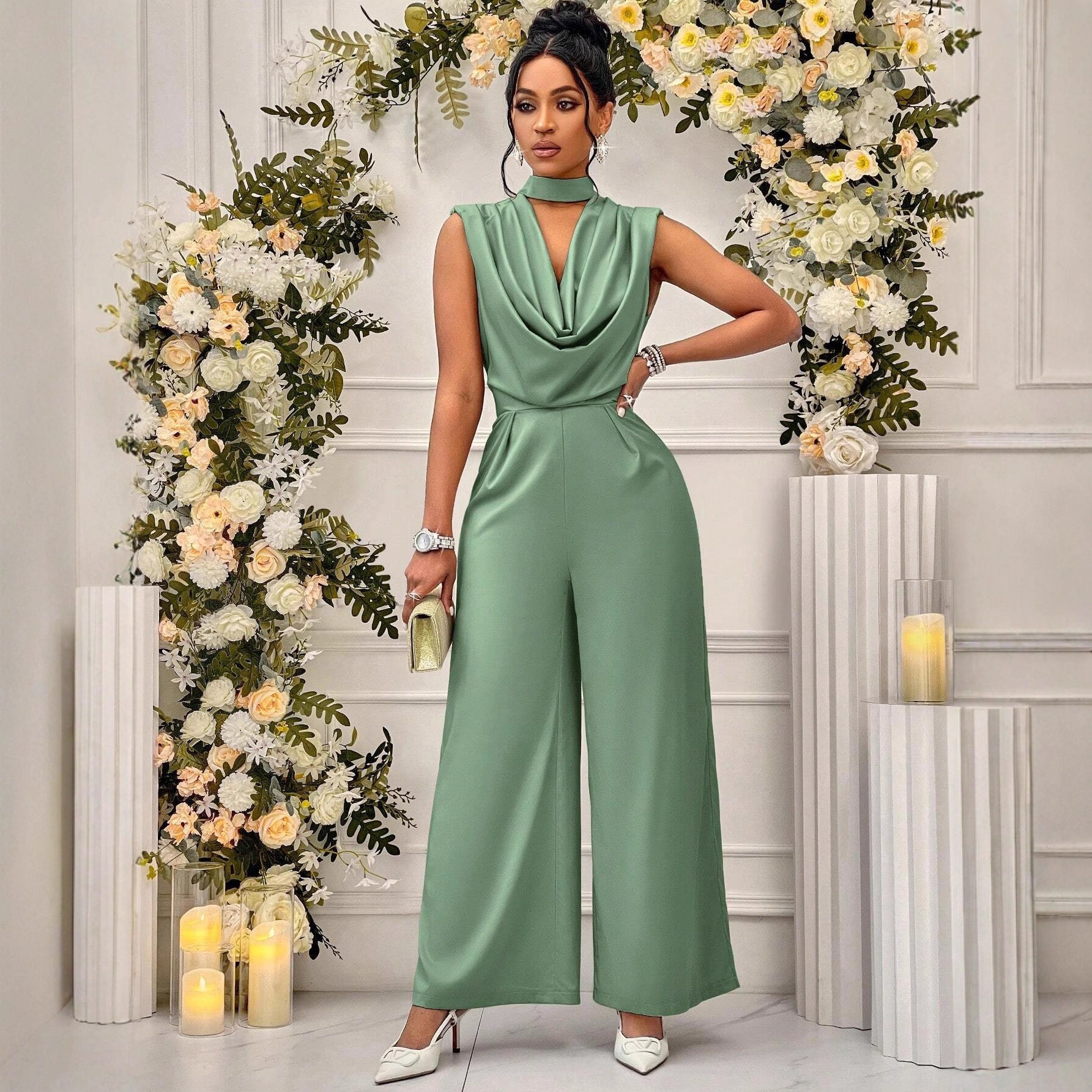 New Style Fashionable High-Waisted Sleeveless Elegant Waist-Cinching Trousers Womens Jumpsuit