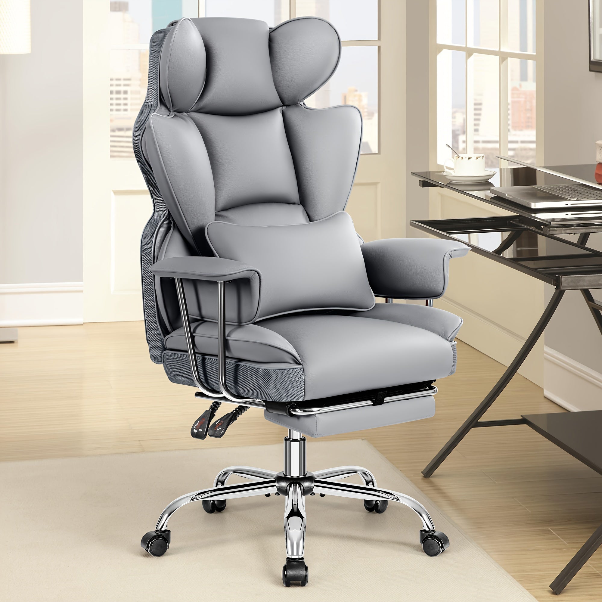 Premium Ergonomic Executive Leather Office Chair for Larger Individuals – High Back with Enhanced Lumbar Support and Built‑In Footrest