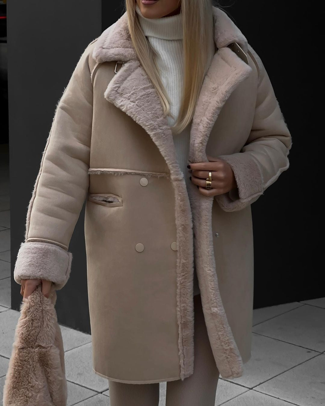 Plush Suede Long Cardigan Coat with Collar