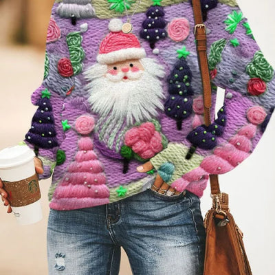 Festive 3D Christmas Print Long Sleeve Pullover Sweatshirt