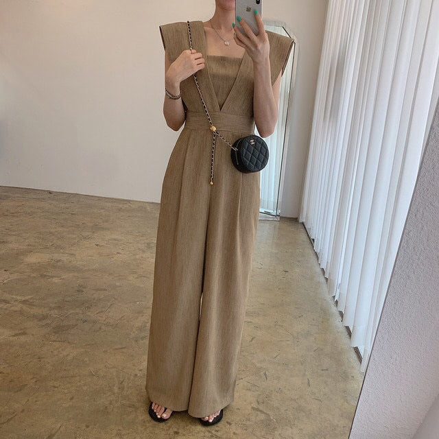 Women's Retro Square Collar High Waist Jumpsuit