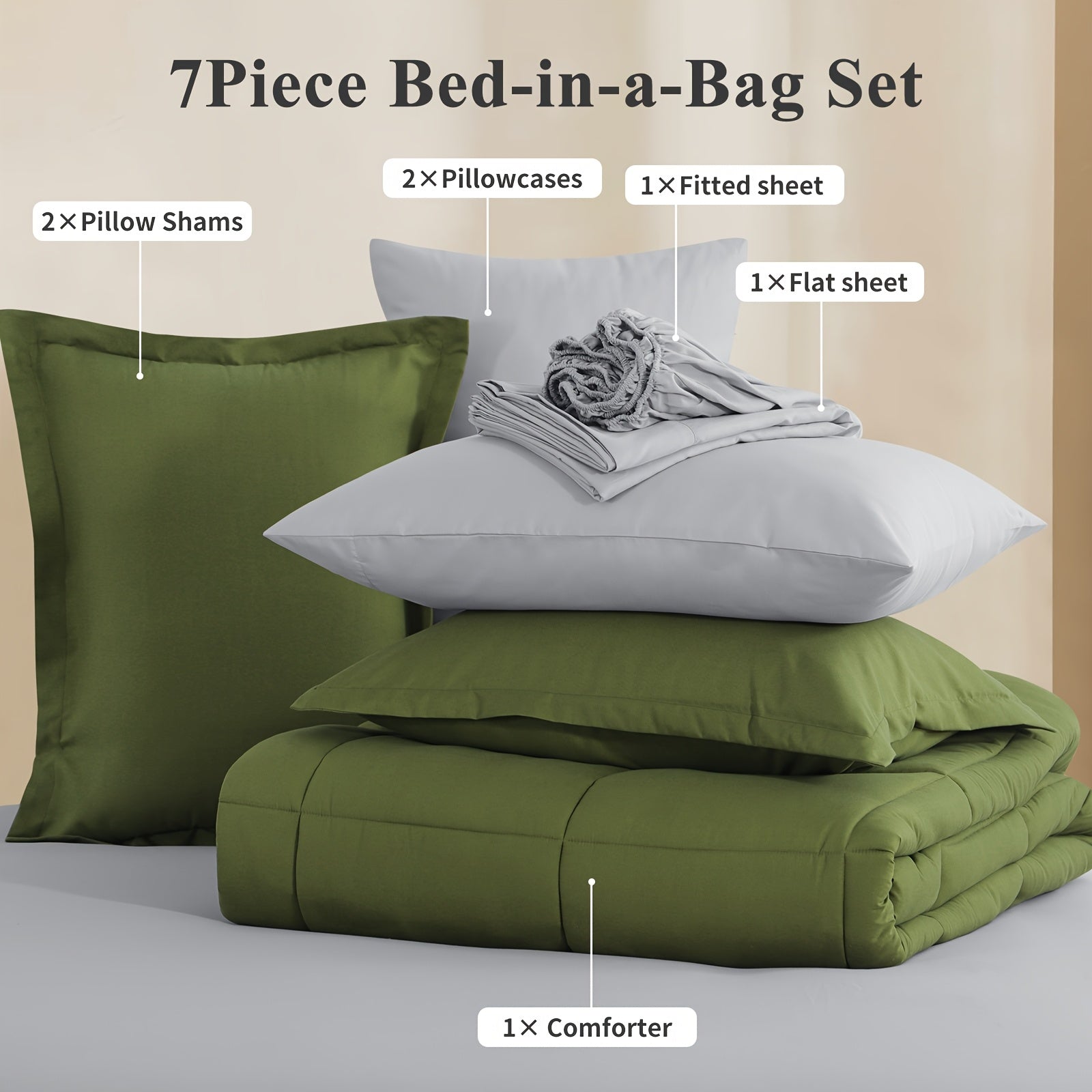 7pcs Ultra-Soft Bed In A Bag, Down Alternative Bedding Sets With All Season Quilted Comforter, Flat Sheet, Fitted Sheet, Pillowcases -Gifts For The Family And Friends