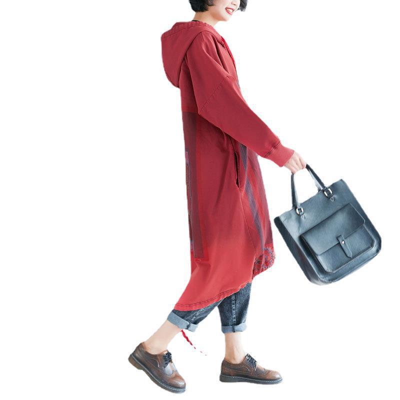 Gradient Print Loose Hooded Sweatshirt Dress