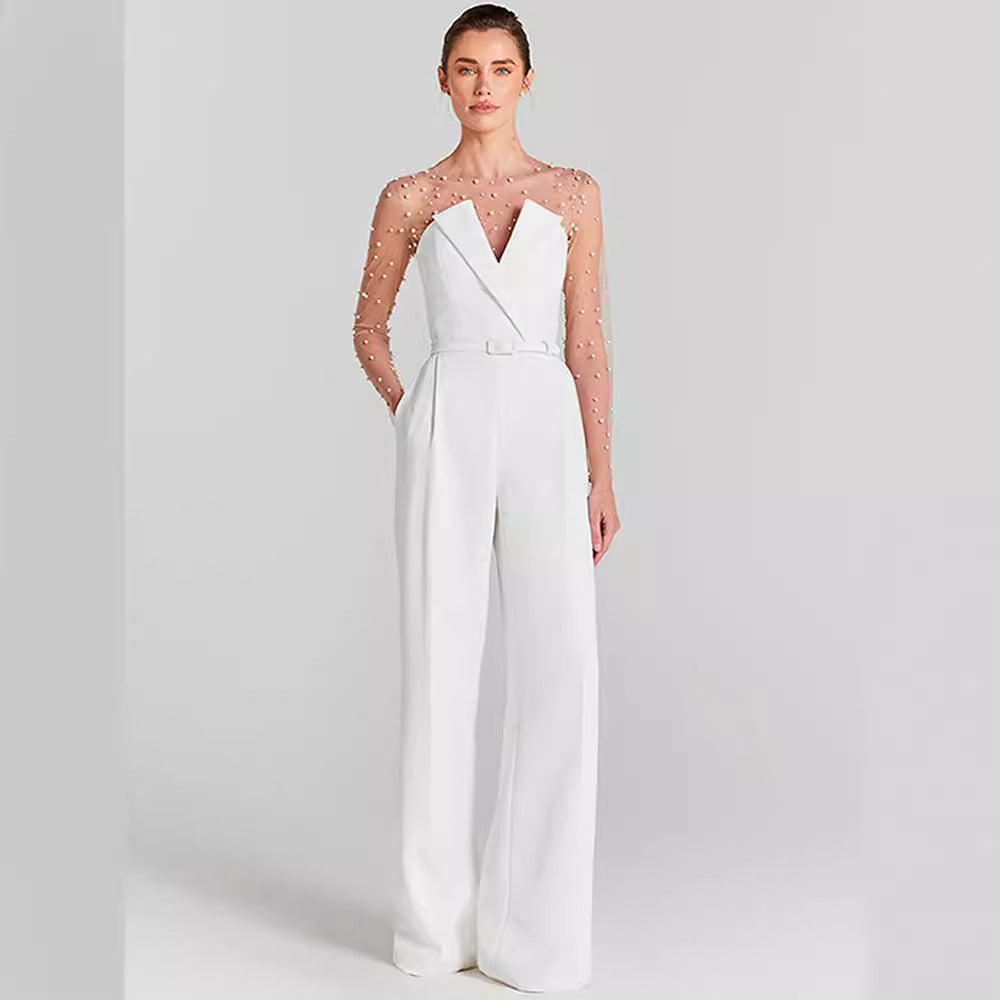 Chic Sheer Foam Mesh Long Sleeve Casual Jumpsuit