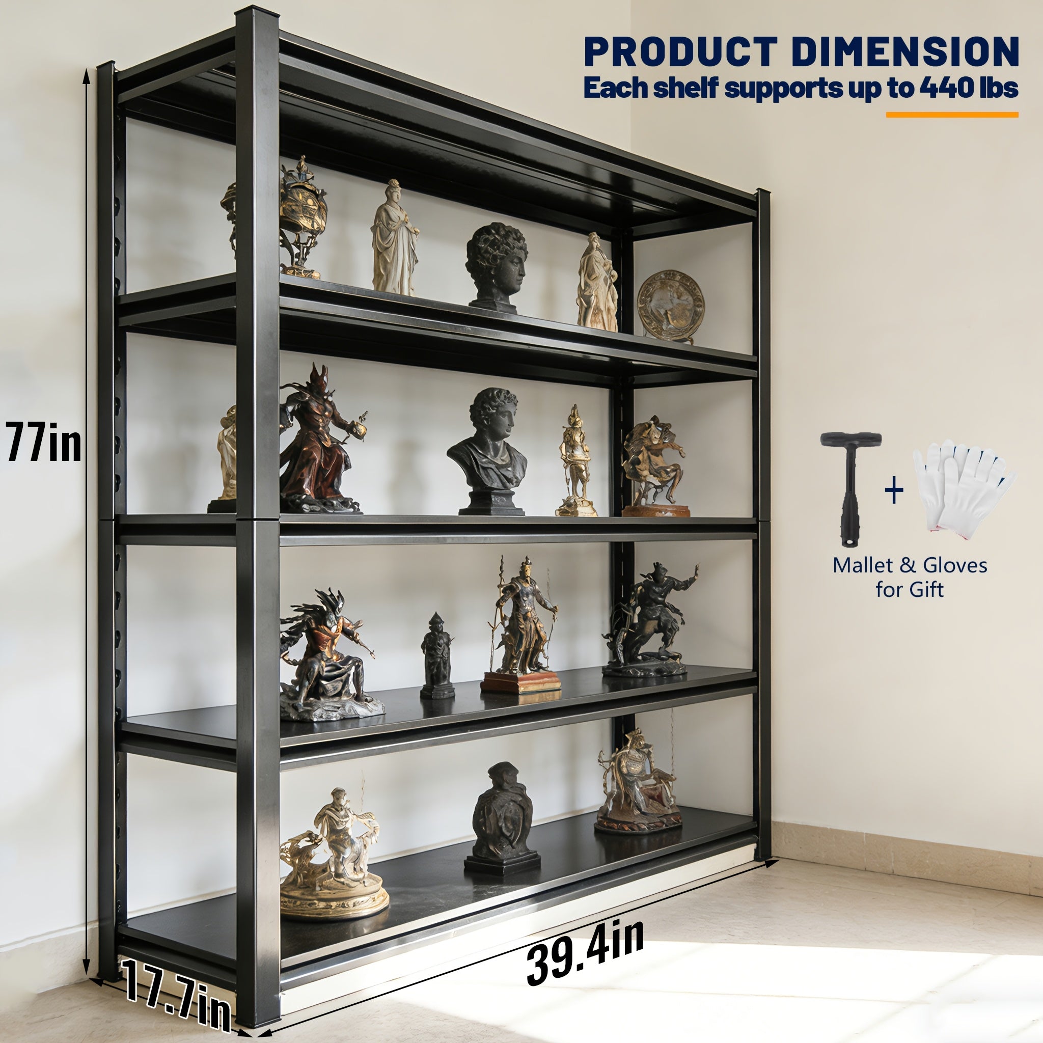 5‑Tier Heavy‑Duty Storage Shelving with Adjustable Shelf Spacing for Home and Office Display