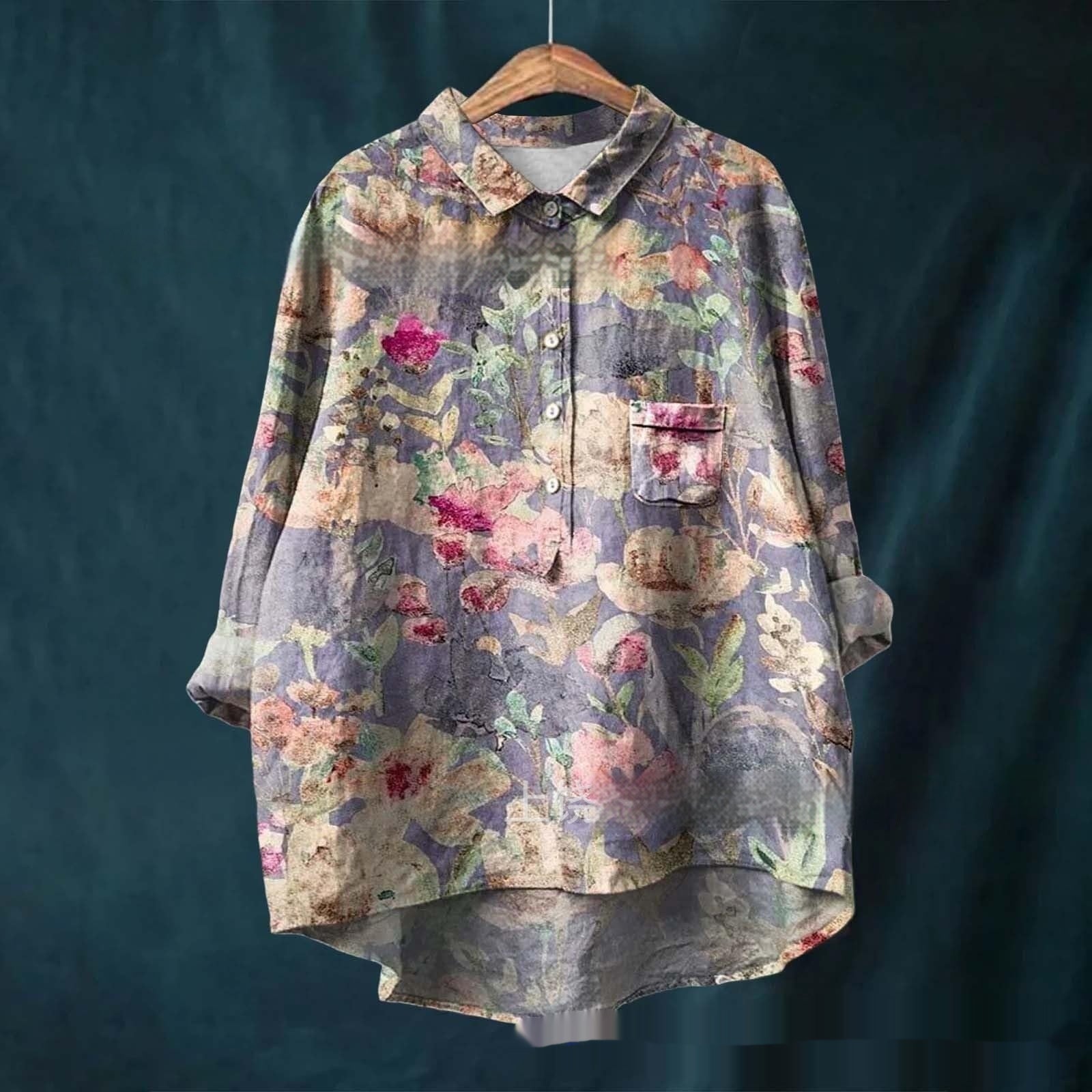 Graffiti Printing Lapel Single Breasted Long Sleeve Shirt