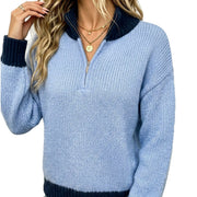 Womens Autumnwinter Half-zip Stand-neck Knitted Sweater