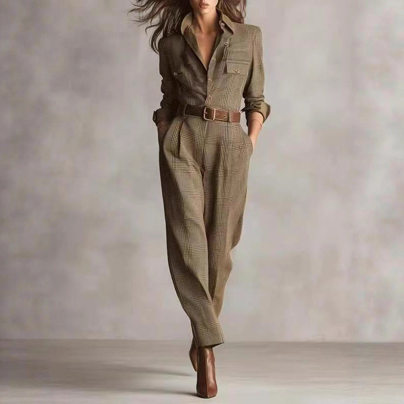 Chic Women's Plaid Jumpsuit for Work and Casual Wear