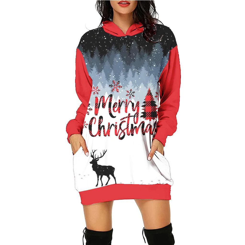 Festive Christmas Print Casual Holiday Sweater Dress