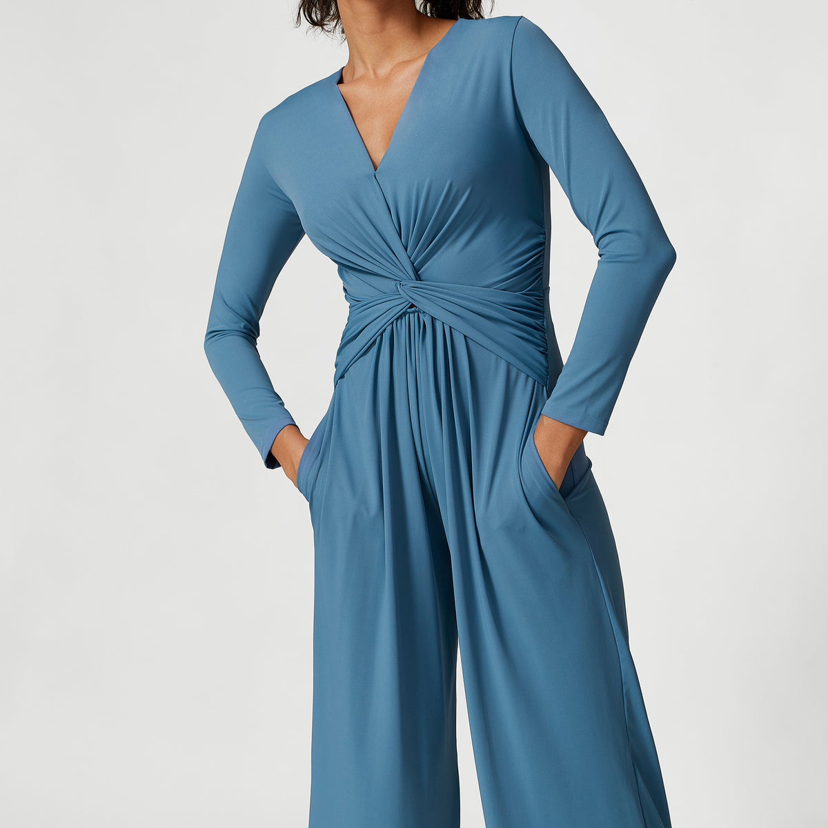 V-neck Pleated Design Sense High Slit Yoga Dress Women