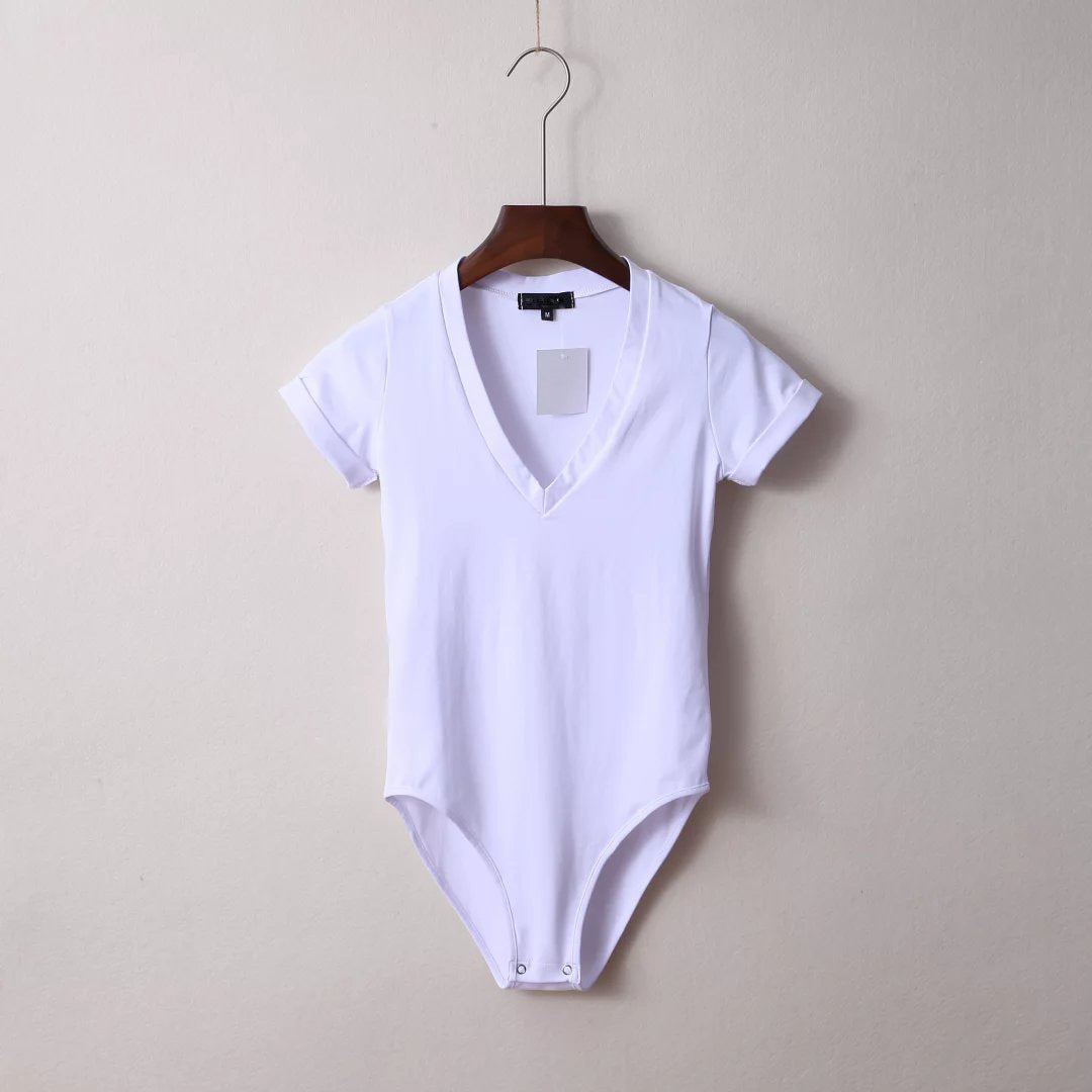 Women's V-Neck Stretch Slim Short Sleeve Romper