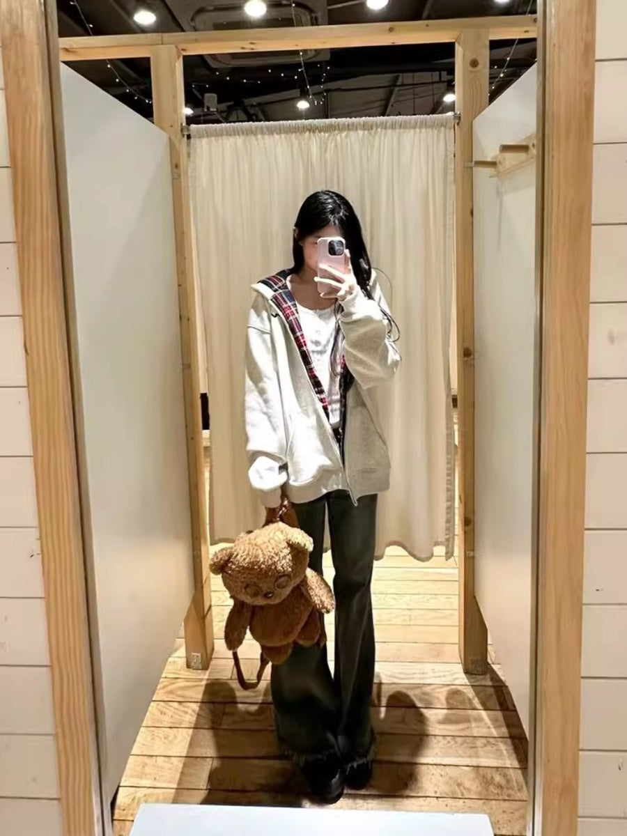 Women's Fleece-Lined Retro Plaid Hooded Cardigan