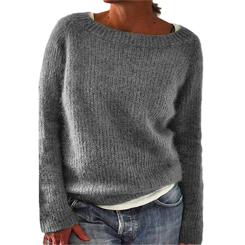 Women's Sweater Solid Color Static Version Basic Style Round Neck