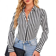 Blue And White Striped Loose-fit Long-sleeve Shirt