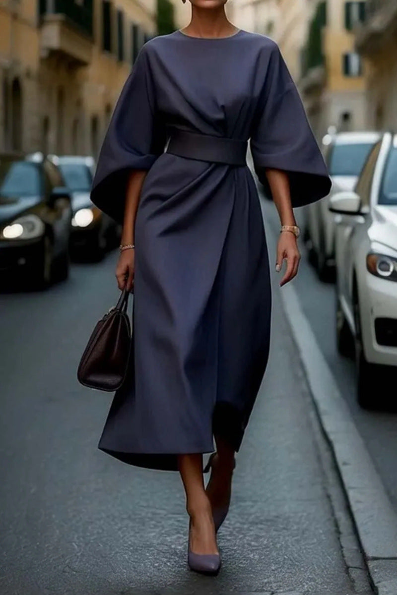Elegant Solid Color Batwing Sleeve Casual Maxi Dress