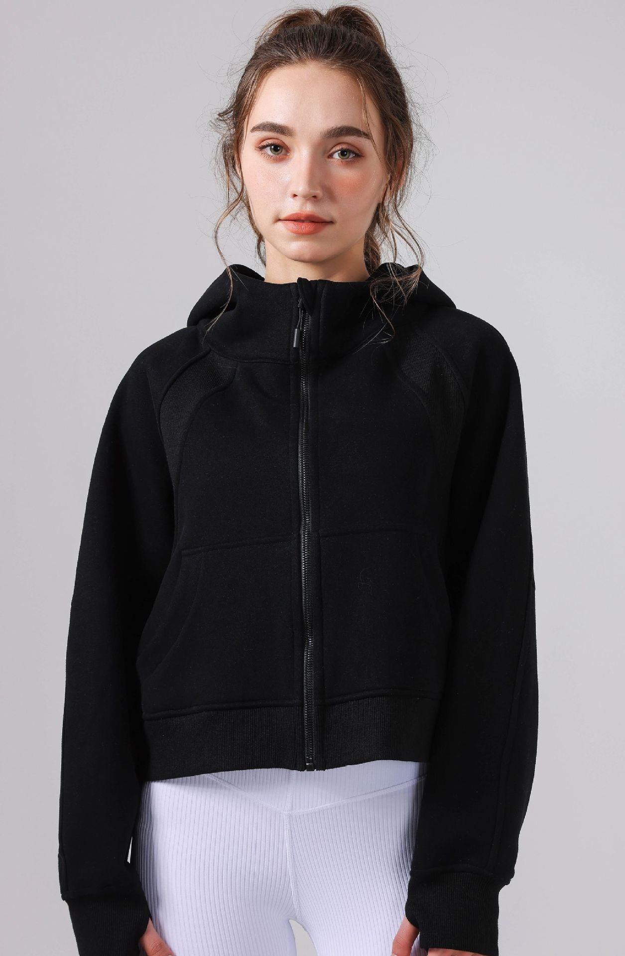 Fleece-Lined Zipper Yoga Hoodie & Casual Sports Top