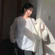 Lace Crochet Hollow-Out Knit Top Can Be Worn As An Inner Or Outer Layer Slimming And Sun-Protective Cover-Up