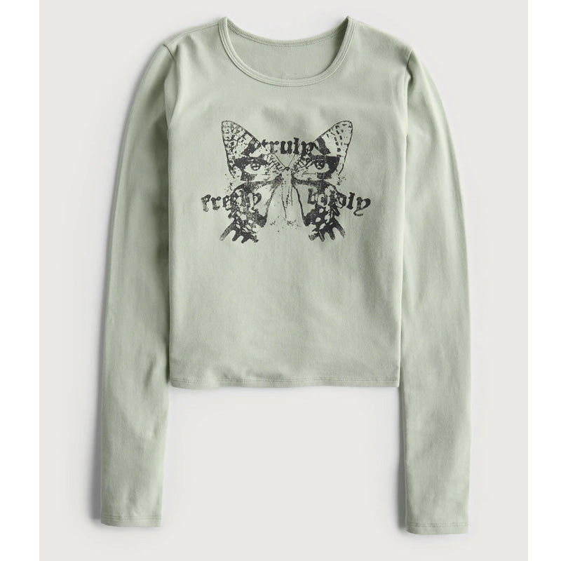 Vintage Geometric Print Long-Sleeve Slim T-Shirt