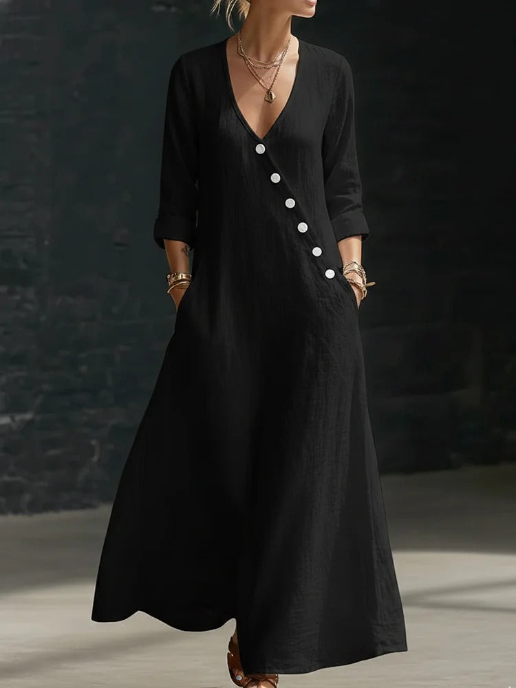 Womens Fashionable Casual Long-sleeve Button-down Dress