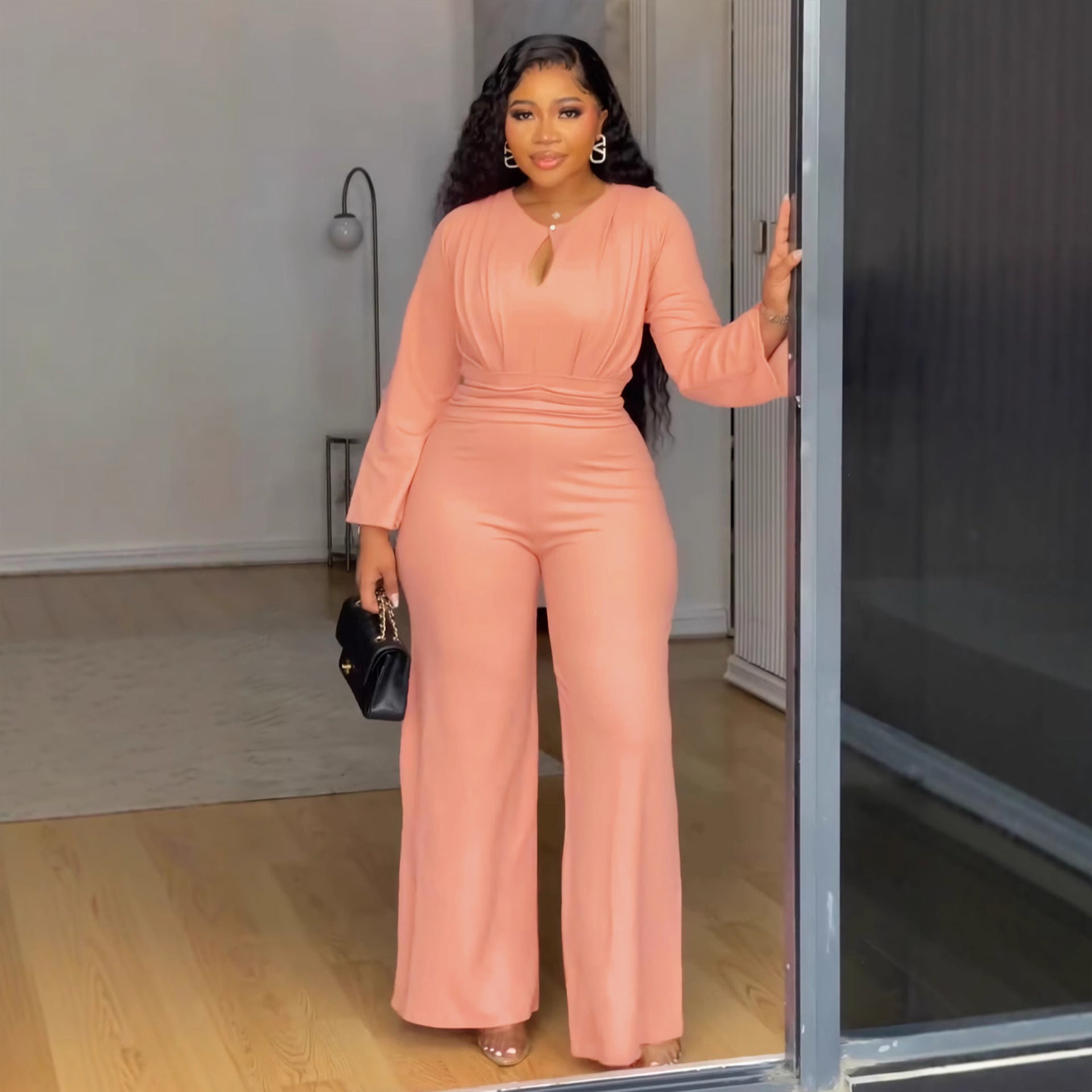 Women's Fashionable Slim-fit Hollowed-out Wide-leg Jumpsuit