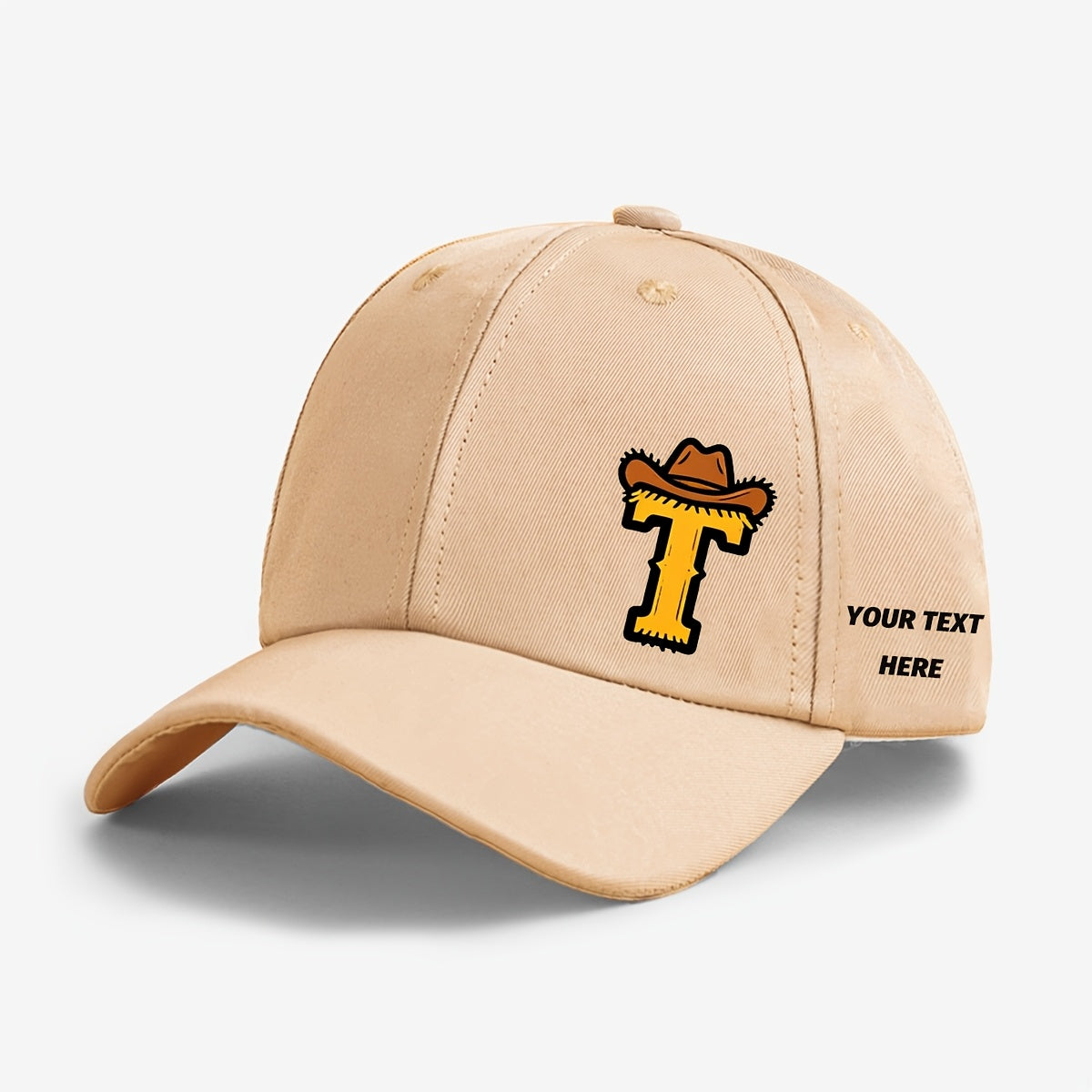 Kids Cowboy Style Baseball Cap with Letter Print and Custom Side Text, Lightweight and Comfortable (Ages 5-10)