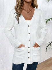 Womens Fashionable V-neck Knitted Cardigan with Buttons