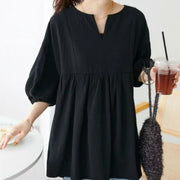Elegant Plus-Size Lace Long Sleeve Top – Loose Fit, Puff Sleeves