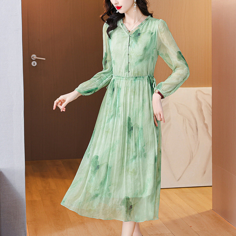 Women's High-Waisted Silk Midi Dress