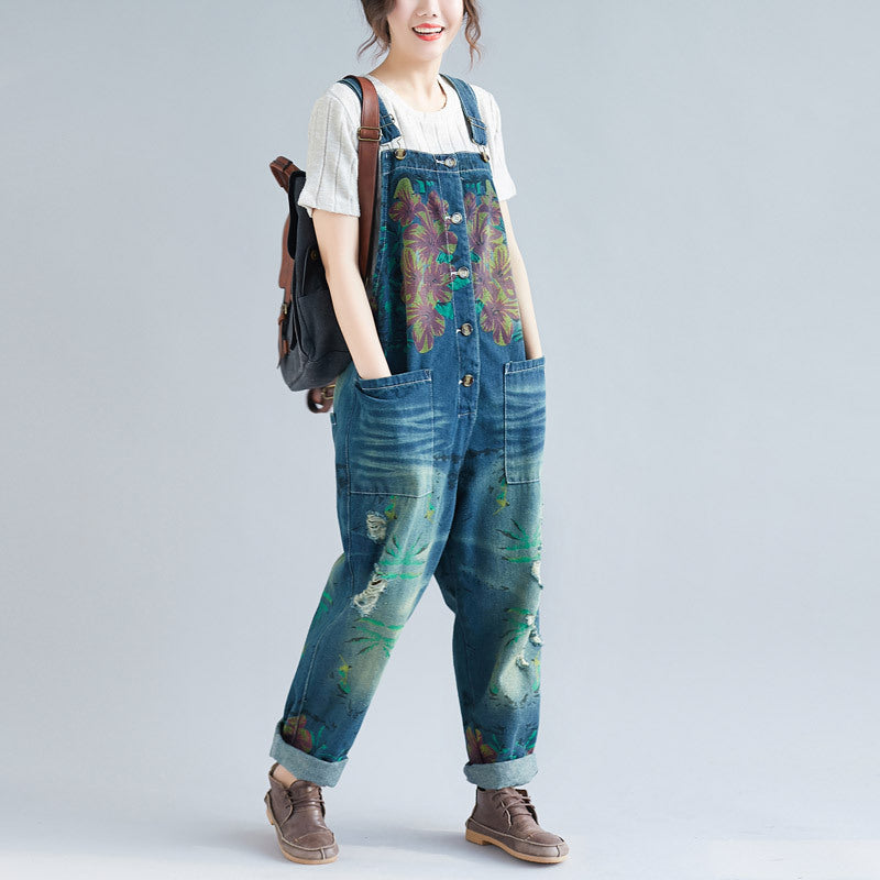 Women's Plus Size Distressed Denim Overalls